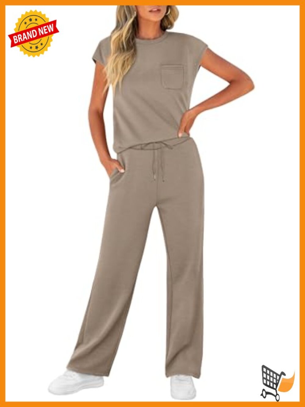 Lightweight Cap Sleeve Lounge Set with Pockets 2 Piece Travel Outfit - Picture 2 of 6